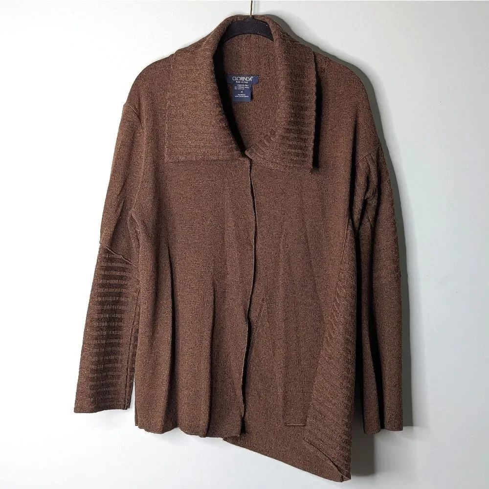Vintage Italian Clorinda Multitonal Brown Asymmetrical Wool Knit Open Cardigan M